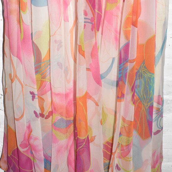 1960's VINTAGE Abstract Flora Chiffon Maxi Stunning Dress Small Size - Picture 2 of 16